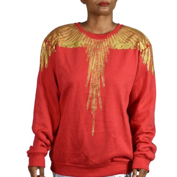 Hudson Bling Sweatshirt Red Stone Foil Metallic Gold Wings Streetwear Large Men - Picture 1 of 12